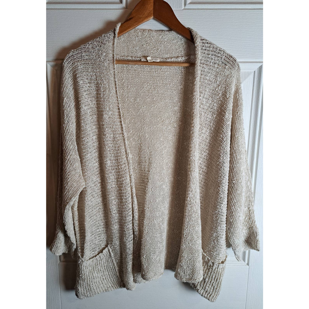 Eileen Fisher Cardigan Womens SZ XL Pockets Gauzy Tan Color Flowy Bohemain Flowy